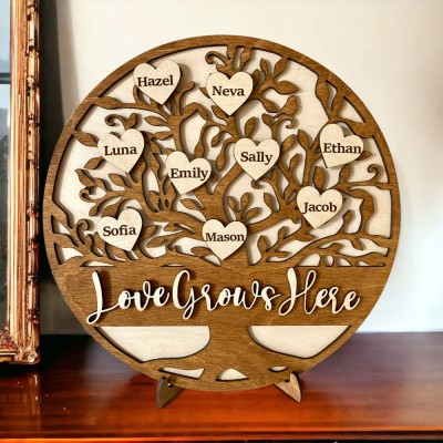 Personalized Family Tree Sign with 1-30 Name Engravings Home Wall Decor