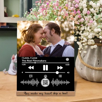 Custom Spotify Song Photo Plaque with Wood Stand Valentine's Day Gift Ideas for Couple Anniversary Gifts for Wife