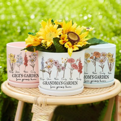 Custom Nana's Garden Birth Flower Plant Outdoor Pot Mother's Day Gift Ideas Heartful Gift for Mom Grandma