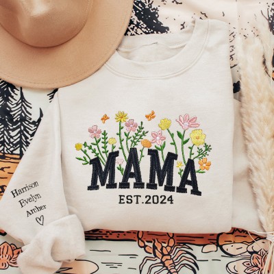 Personalized Mama Flower Grass Blooming Embroidered Sweatshirt Hoodie Meaningful Mother's Day Gifts