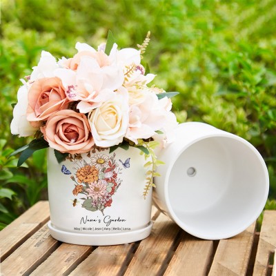 Custom Grandma's Garden Birth Flower Bouquet Pot With Grandkids Names for Mom Grandma Mother's Day Gift Ideas