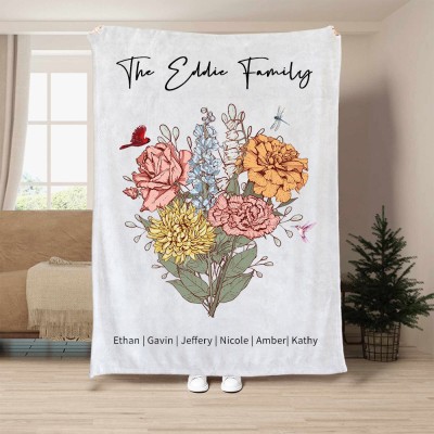 Custom Grandma's Garden Blanket With Birth Flower Bouquet Family Gifts For Grandma Mom Mother's Day Gift Ideas