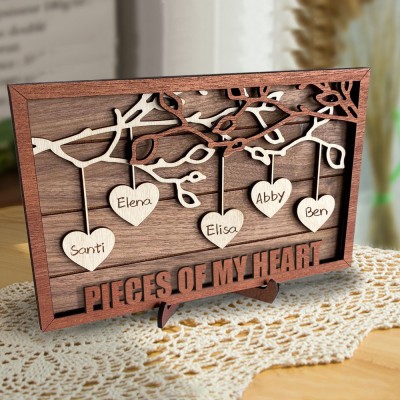 Personalized Family Tree Wood Frame Engraved with Kids Names Perfect Gift for Mom Grandma