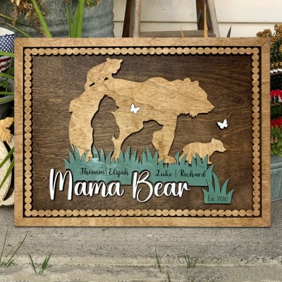 Personalized Mama Bear Wood Sign with Kids Names Love Gift Ideas for Mom Grandma 