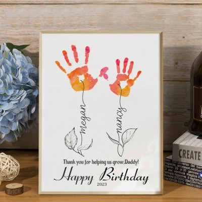 Personalized DIY Flower Handprint Frame Birthday Gift for Dad Grandpa from Kids