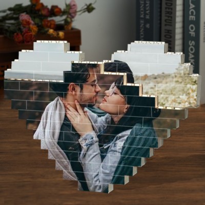 Personalized Heart Photo Building Block Puzzle Anniversary Gift for Him Valentine's Day Gift Ideas