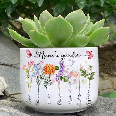 Personalized Grandma's Garden Birth Flower Succulent Plant Pot Mother's Day Gift Ideas Gifts for Grandma Mom
