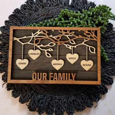 Custom Family Tree Wood Fram Sign with Grandkids Names Gift Ideas for Grandparents Keepsake Gifts for Mom Christmas Gifts