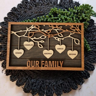 Custom Family Tree Wood Fram Sign with Grandkids Names Gift Ideas for Grandparents Keepsake Gifts for Mom Christmas Gifts
