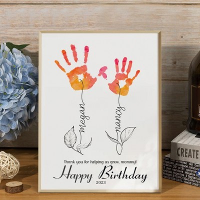 Personalized DIY Flower Handprint Frame Birthday Gift for Mom Grandma from Kids