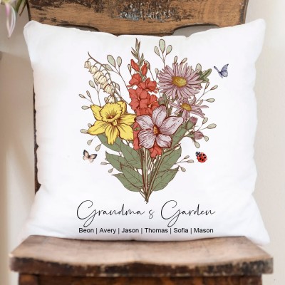 Personalized Family Garden Birth Flower Bouquet Pillow Unique Gift Ideas For Mom Grandma Mother's Day Gifts