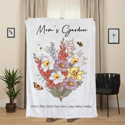 Personalized Love Grows Here Blanket With Birth Flower Bouquet Mother's Day Gift Ideas For Mom Grandma