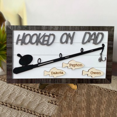 Handmade Hooked on Dad Sign Personalized Fishing Trip Gift for Him Father's Day Gift