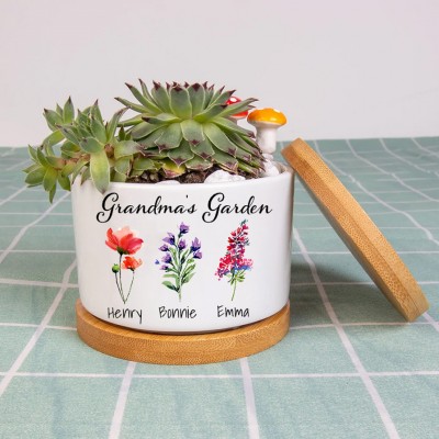 Personalized Birth Flower Succulent Planter Grandma's Garden Mini Plant Pot Mother's Day Gift Ideas