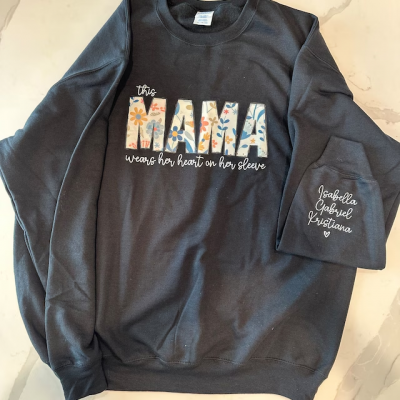Custom Grandma Wear Her Heart On Her Sleeve Sweatshirt Hoodie Unique Birthday Gift For Mom Grandma