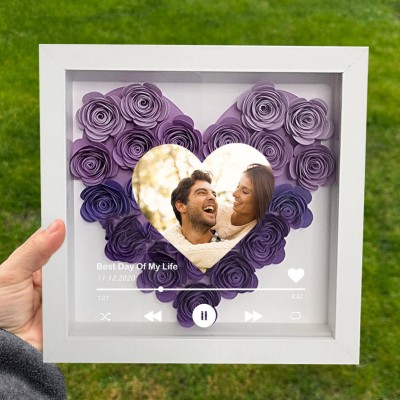 Custom Heart Shaped Spotify Flower Shadow Box For Valentine's Day Anniversary Gift Ideas