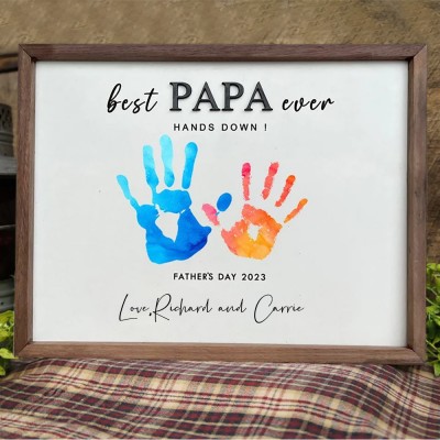 Personalized Best Papa Ever DIY Handprint Wood Frame Keepsake Gift for Dad Father's Day Gift Ideas