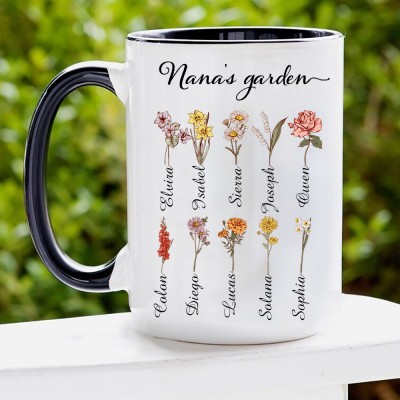 Personalized Mom's Garden Birth Flower Mug with Kids Names Keepsake Gift Christmas Gift Ideas for Mom Grandma New Mom Gift