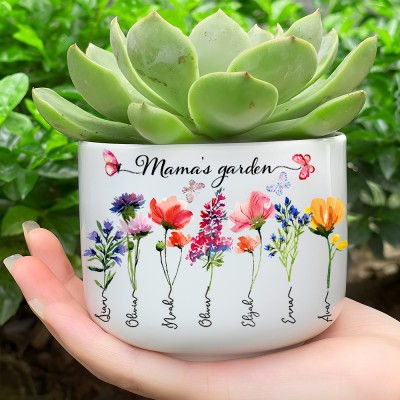 Grandma's Garden Birth Month Flower Succulent Plant Pot Custom Gifts for Grandma Mom Birthday Gifts from Grandkids