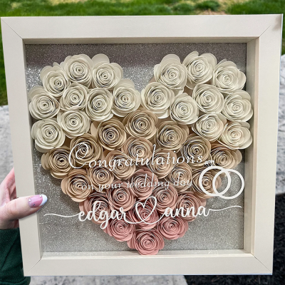 Personalized Paper Flower Shadow Box Gift for Couple Wedding Anniversary Gift