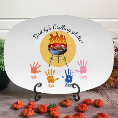 Personalized Handprint BBQ Daddy's Grilling Platter Father's Day Gift