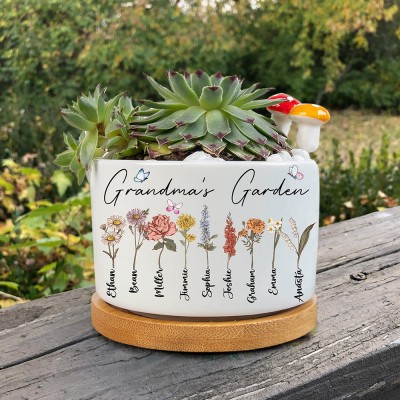 Personalized Grandma's Garden Birth Flower Plant Pot for Mom, Grandma