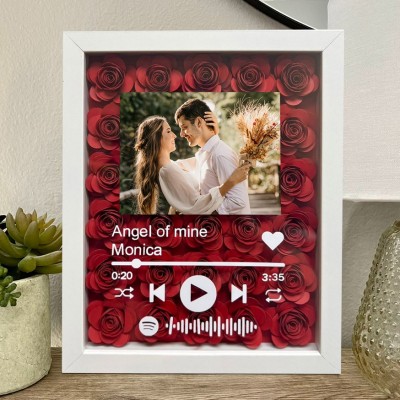 Personalized Music Song Spotify Photo Flower Shadow Box Gifts for Couples Valentine's Day Gifts Wedding Anniversary Gift Ideas