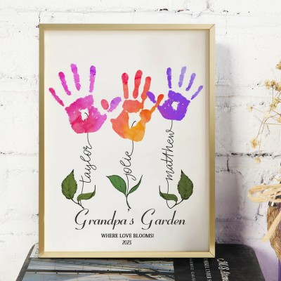 Personalized Grandpa's Garden DIY Handprint Art Frame Gift for Papa Dad Poppop Father's Day Gifts