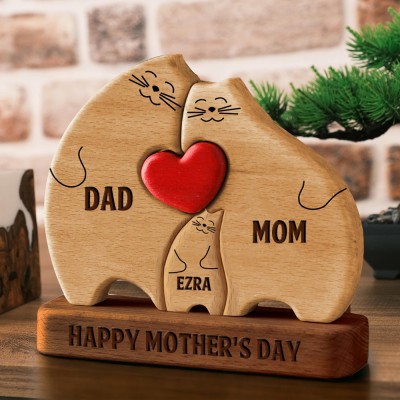 Personalized Cat Family Wooden Names Puzzle Beautuful Decoration Anniversary Gifts Mother's Day Gift