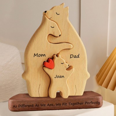 Personalized Wooden Names Bear Family Puzzle with Stand Family Home Decor Christmas Gift Ideas