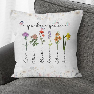 Birth Month Flower Family Personalized Pillow Birthday Gift Love Gift for Mom Grandma