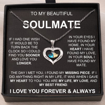 Personalized To My Soulmate 2 Names Necklace with Birthstones Gifts for Girlfriend Soulmate Anniversary GIfts for Wife Christmas Gift Ideas