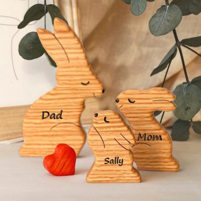 Custom Rabbit Wooden Family Puzzle with Names Home Decor Christmas Gift Ideas