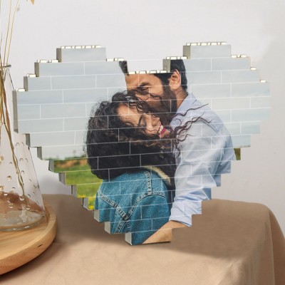 Custom Heart Shaped Photo Block Building Brick Puzzle Keepsake Gifts for Soulmate Valentine's Day Gift Ideas