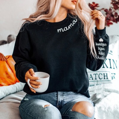 Personalized Embroidered Mama Sweatshirt Hoodie with Kids Names Christmas Gift For Mom New Mom Gifts 