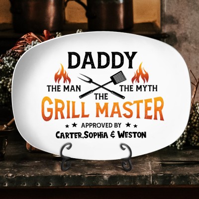 Custom The Grill Master Platter with Kids Name Gift for Father's Day