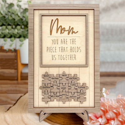 Personalized Mom Wood Puzzle Pieces Sign Keepsake Gift for Mom 