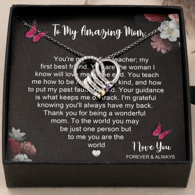 To My Amazing Mom Personalized Heart Name Necklace with Birthstone Design Gifts for Mom Birthday Gifts Mother's Day Gift