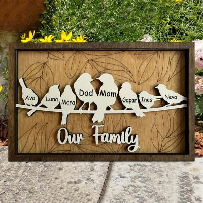 Personalized Bird Family Sign with Grandkids Names Home Decor Custom Gift for Grandma or Mom
