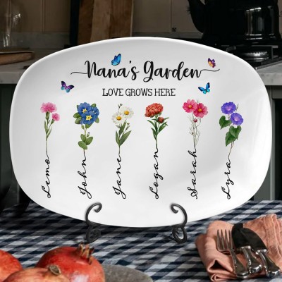 Personalized Art Print Grandma's Garden Birth Flower Platter Family Gifts for Mom Gramdma Mother's Day Gift Ideas