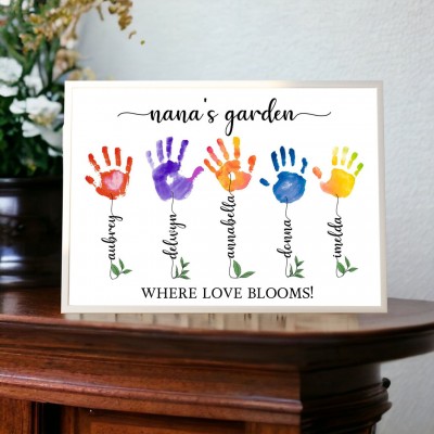 Custom Nana's Garden DIY Wooden Handprint Frame Sign For Mother's Day Gift Keepsake Gifts for Mom