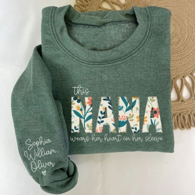 Custom Nana Sweatshirt Hoodie With Grandkids Names On Her Sleeve Mother's Day Gift Ideas