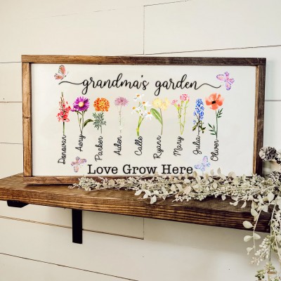 Personalized Mother's Day Birth Month Flower Family Sign Keepsake Gift for Grandma 