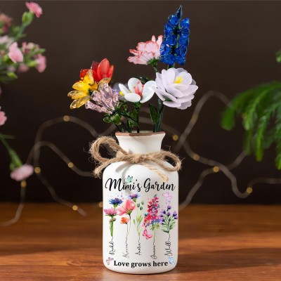 Custom Mom's Garden Birth Month Flower Vase Unique Gifts for Mother's Day Keepsake Gift for Grandma Mom