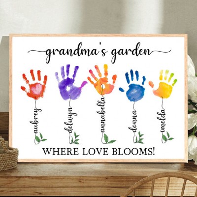 Personalized Grandma's Garden DIY Handprint Frame Sign For Mother's Day Gift