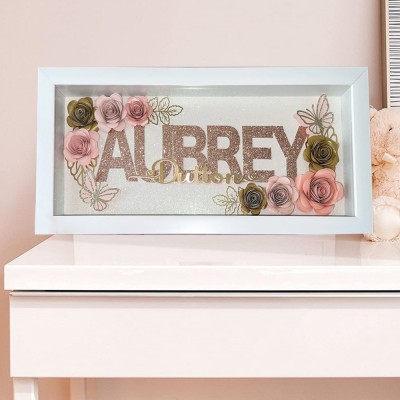 Personalized Paper Rose Shadow Box Name Frame Wedding Anniversary Gift for Wife Valentine's Day Gift for Girlfriend