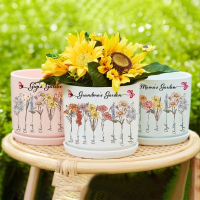 Custom Grandma's Garden Birth Flower Plant Outdoor Pot Personalized Mother's Day Gifts Heartful Gift for Mom Grandma