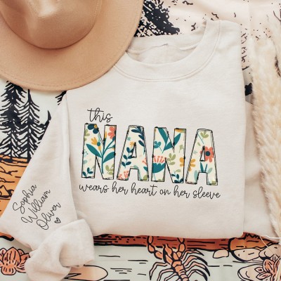 Custom This Nana Wear Her Heart On Her Sleeve Sweatshirt Hoodie Mother's Day Gift Ideas