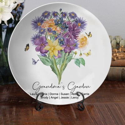 Custom Mom's Garden Watercolor Birth Flowers Bouquet Plate Unique Gift for Grandma Mom Mother's Day Gift Ideas