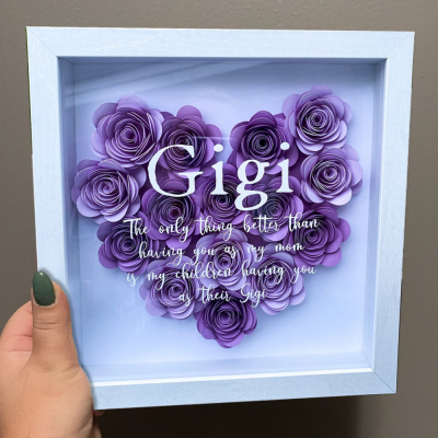 Customizable Mom Gift Personalized Heart Shadow Box with Paper Flowers Birthday Christmas Gift